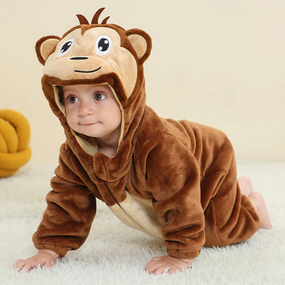 Cute baby monkey fleece jumpsuit