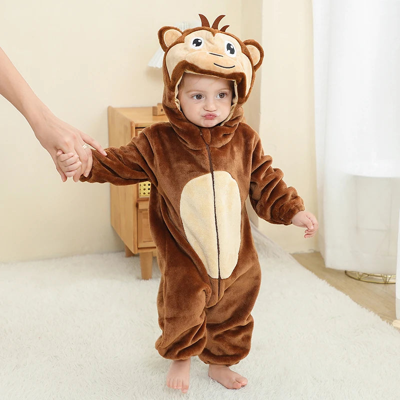 Cute baby monkey fleece jumpsuit