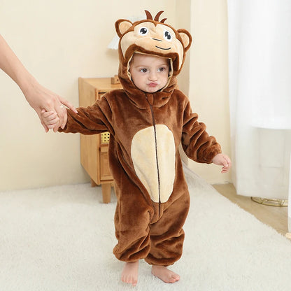 Cute baby monkey fleece jumpsuit