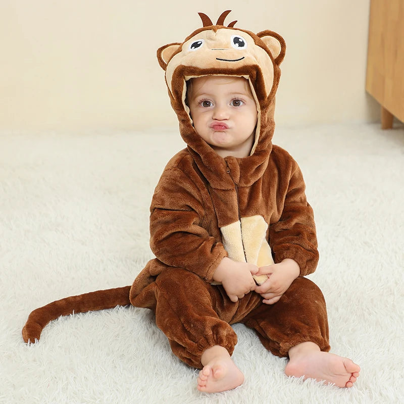 Cute baby monkey fleece jumpsuit