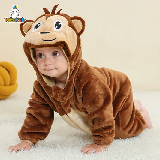 Cute baby monkey fleece jumpsuit