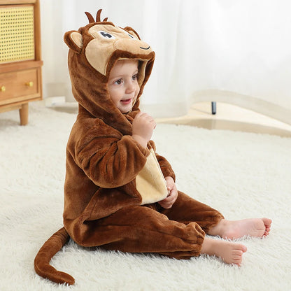 Cute baby monkey fleece jumpsuit
