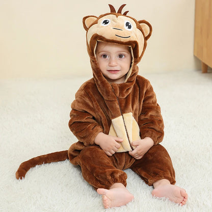 Cute baby monkey fleece jumpsuit