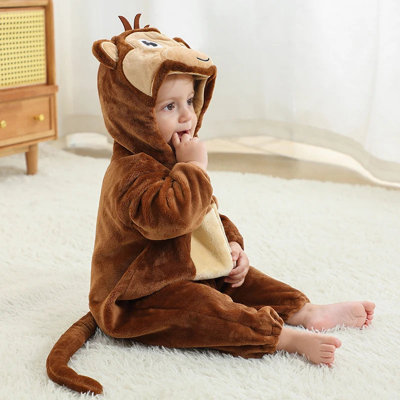 Cute baby monkey fleece jumpsuit