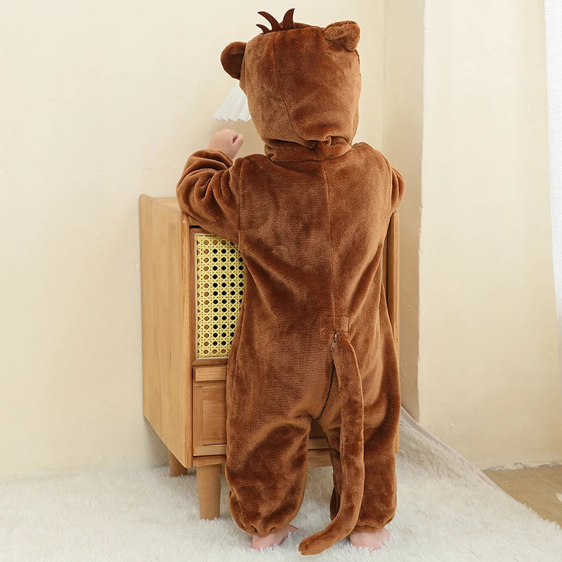 Cute baby monkey fleece jumpsuit