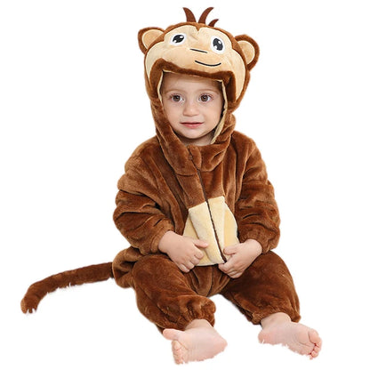 Cute baby monkey fleece jumpsuit