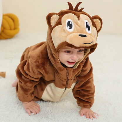 Cute baby monkey fleece jumpsuit