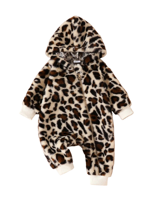 Baby leopard print hooded romper
