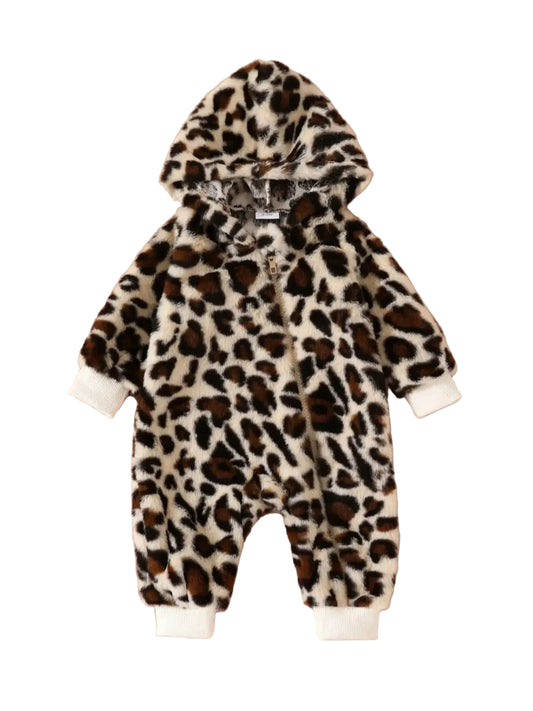 Baby leopard print hooded romper